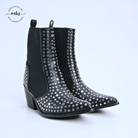 ShuShop Zsa Zsa Studded Boots Black Silver Women 6 - Picture 3 of 14